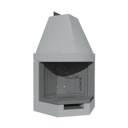 Camino a legna prefabbricato con focolare in ghisa aperto rot100tgh esagonale