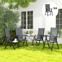 Set 4 Sedie da Giardino Pieghevoli e Traspiranti con Braccioli, in Acciaio e Poliestere, 56x69x106 cm, Grigio