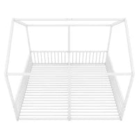 Letto per bambini 4+ anni in metallo 90×200 cm, forma di casa, con sponda di sicurezza, senza materasso, Bianco