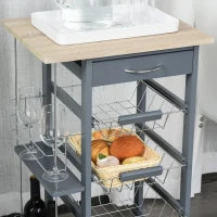 Carrello da Cucina in Grigio Scuro con 1 Cassetto e 4 Cestelli Metallici