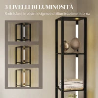 Lampada da Terra con 4 Ripiani, 3 Luminosità Regolabili e Interruttore a Pedale, 29x29x163 cm, Nero