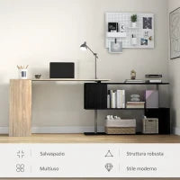 Scrivania Angolare Salvaspazio con Ripiano a S, in Legno, 140x120x78 cm, color Legno