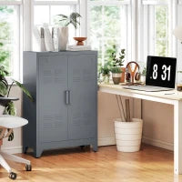 Mobiletto Multiuso 2 Ante Stile Industriale in Metallo per Casa e Garage, 75x33x110cm, Grigio