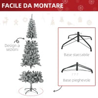 Albero di Natale Slim Artificiale 210 cm con Rami Realistici, Albero di Natale Innevato Alto e Stretto con Base Pieghevole, Verde