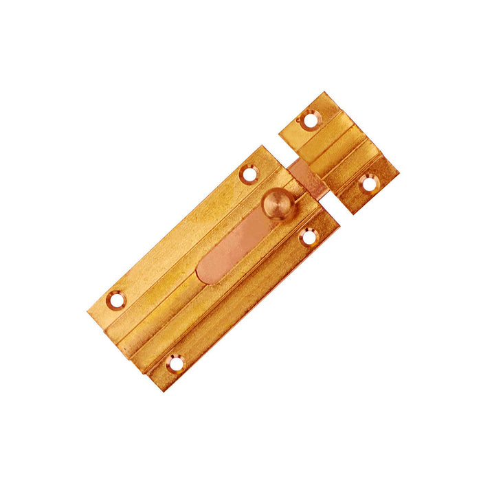 Catenaccio sagomato in ottone lucido 60 mm. con contropiastra