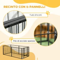 Recinto per Cani di piccola taglia con 6 pannelli per esterni e Interni, 82.5-150x79x61cm Metallo
