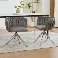 Set da 2 Sedie Girevoli a 180° con Supporto Lombare Ergonomico e Rivestimento Effetto Velluto, 56x50x70 cm, Grigio