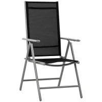 Sedia da Giardino Pieghevole in Alluminio e Texteline Schienale Regolabile a 7 Livelli, Nero 65x55x85-105cm