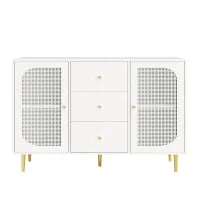 Credenza da pranzo in rattan con cassetti, per cucina e soggiorno, 120x40x90 cm, Bianco