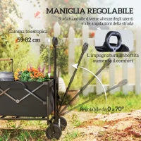 Carrello da Giardino 160L Pieghevole con Manico Regolabile, Capacità 100 kg, 95x55x102 cm, Nero