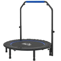 Trampolino Fitness Pieghevole Ø114 cm con Manico Regolabile, in Acciaio, Blu e Nero