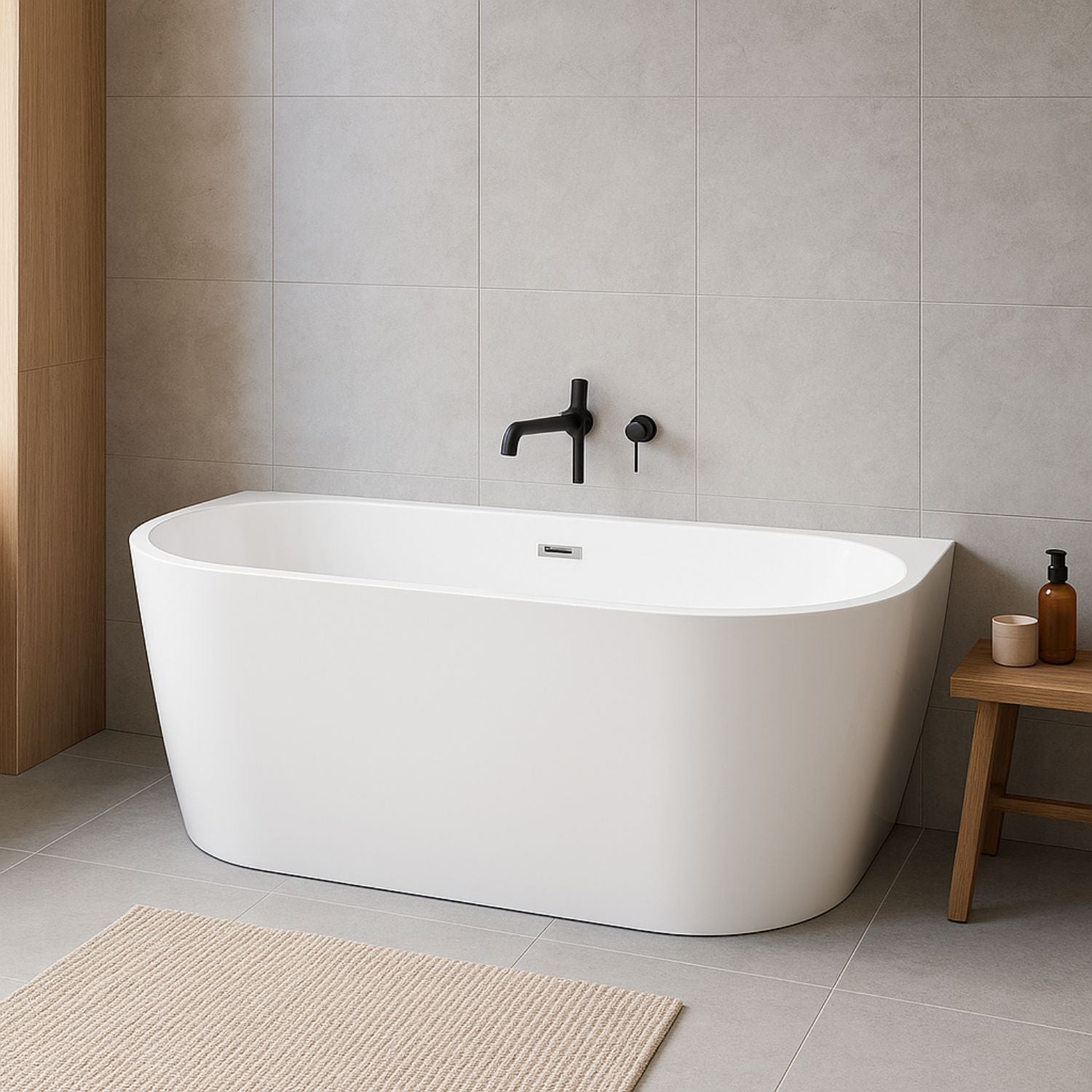 Vasca da bagno filo parete semicircolare acrilico bianco lucido 150 x 80 x 58 cm *** confezione 1