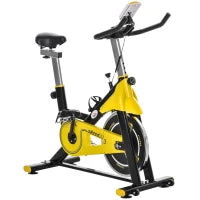 Cyclette Regolabile in Altezza, Cyclette da Interni con Trasmissione a Cinghia, Display LCD, Acciaio ABS, 45,5 x 100 x 101-113 cm, Giallo e Nero