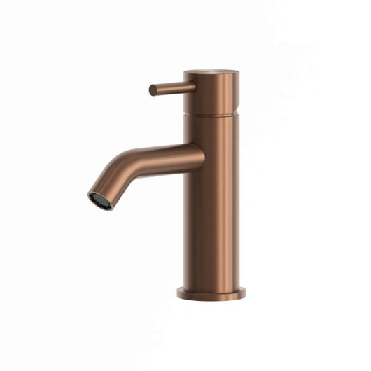 Rubinetto lavabo bagno in acciaio inox 316L color oro rosa dal design moderno e raffinato per ambienti eleganti marchio SINED modello RUBINETTO-LAVABO-LEVANTE-BASSO-ORO-ROSA