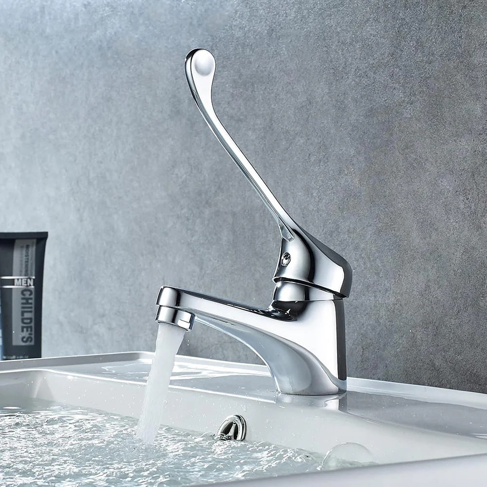 RUBINETTO MISCELATORE LAVABO COMANDO A GOMITO LEVA LUNGA CLINICA 69205