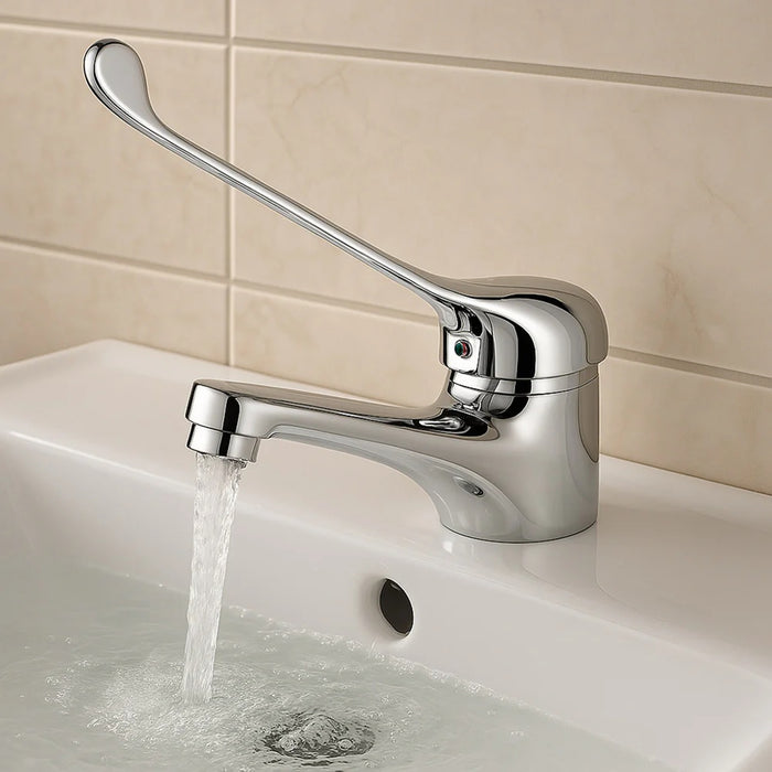 RUBINETTO MISCELATORE LAVABO COMANDO A GOMITO LEVA LUNGA CLINICA 69205