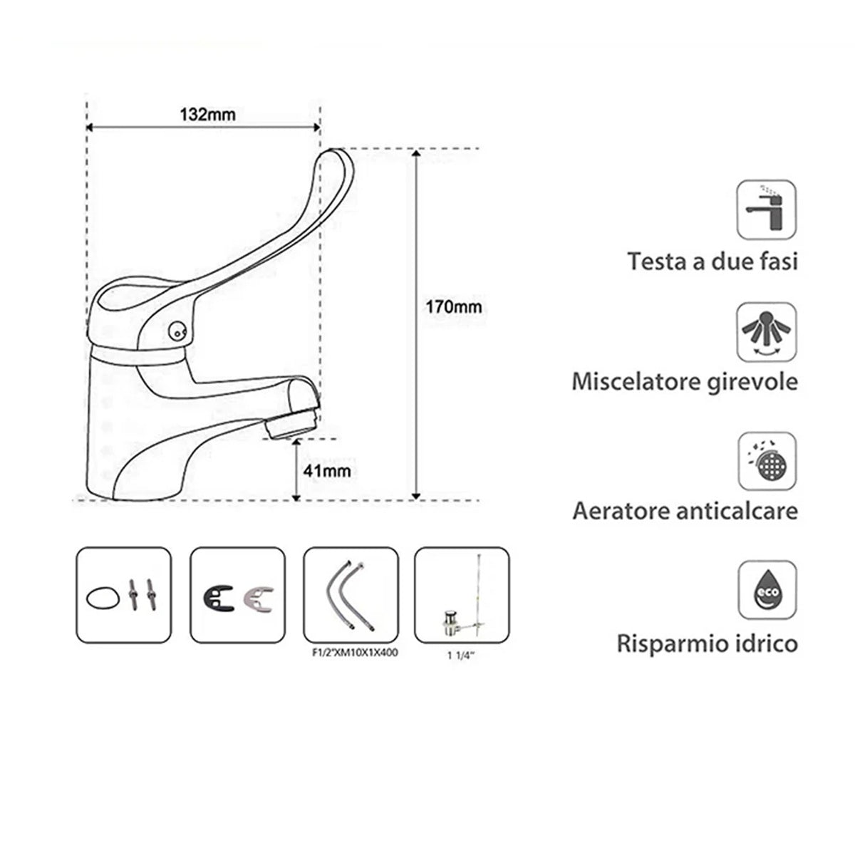 RUBINETTO MISCELATORE LAVABO COMANDO A GOMITO LEVA LUNGA CLINICA 69205