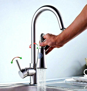 RUBINETTO MISCELATORE LAVELLO ISOLA CUCINA DOCCETTA DOCCIA ESTRAIBILE SATINATO