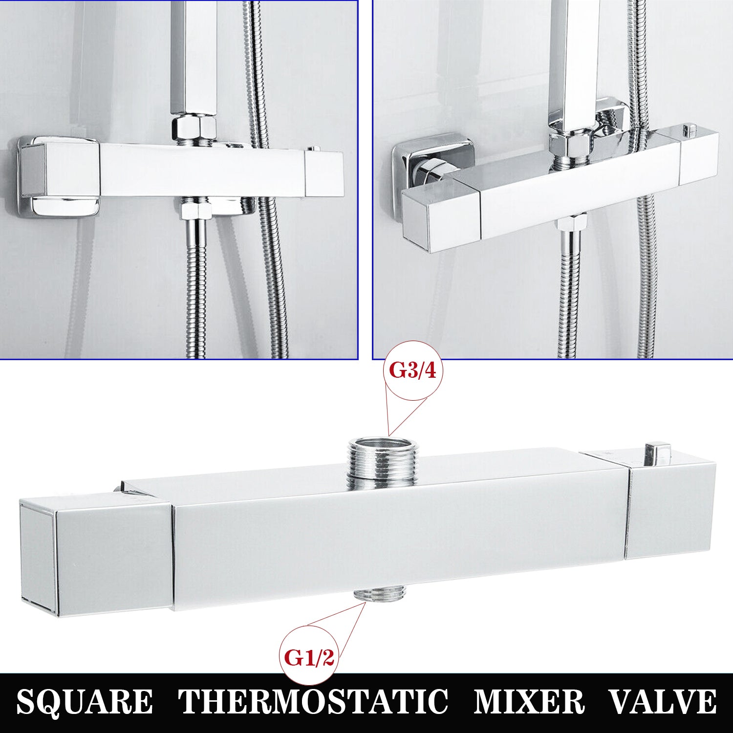 AICA Colonne doccia termostatiche, miscelatore doccia con rubinetto quadrato, cromo