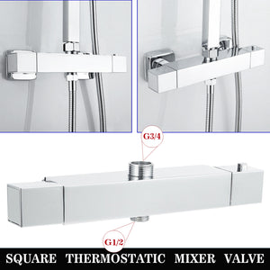 AICA Colonne doccia termostatiche, miscelatore doccia con rubinetto quadrato, cromo