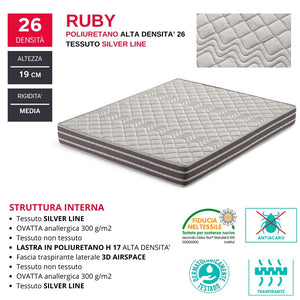 Materasso MADE IN ITALY RUBY 160x190 con rivestimento in tessuto antiacaro Silver Line e fascia traspirante laterale