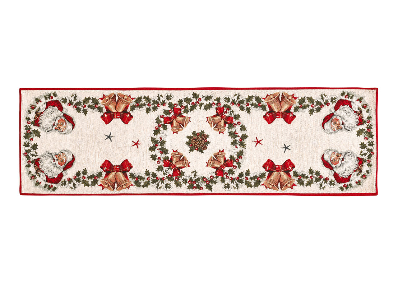 Tovaglia Centrino Runner Tavolo Fantasie Natalizie Centrotavola Cinigliato Made Italy - 40x180 - Babbo Natale