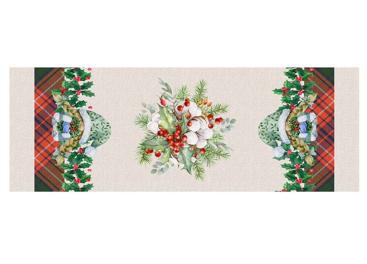 Tovaglia Natale Digitale Centrotavola Runner Natalizio 100% Cotone Babbo Tartan SV - 50x150 - Babbo Tartan