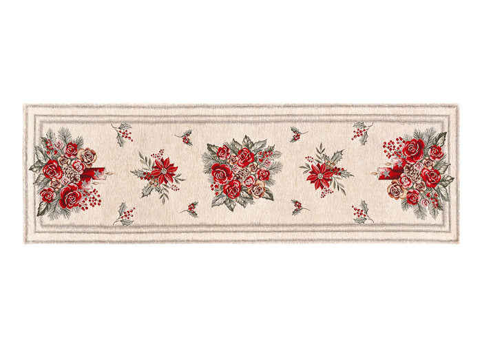 Tovaglia Centrino Runner Tavolo Fantasie Natalizie Centrotavola Cinigliato Made Italy - 40x130 - Bouquet Candela