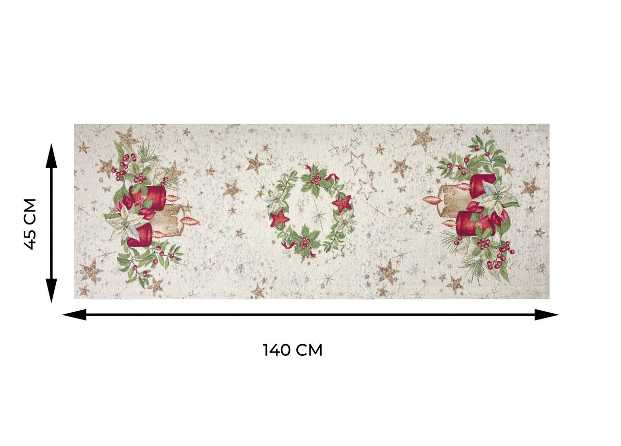Tovaglia Natale Centrino Runner Centrotavola Natalizio Gobelin Candela New 1270 - 45x140 - Candela New
