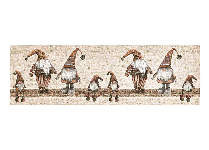 Tovaglia Centrino Runner Tavolo Fantasie Natalizie Centrotavola Cinigliato Made Italy - 40x130 - Elfo Marrone