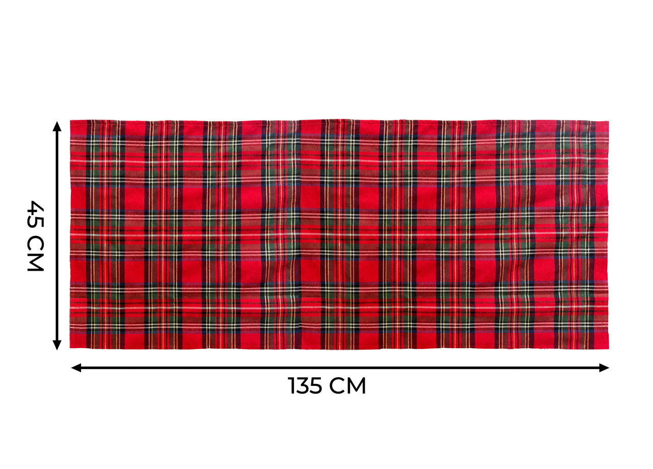 Tovaglia Cucina Soggiorno Misto Cotone Fantasia Tinto In Filo Con Lurex Mod. Natalina Scozzese - Runner - Rosso