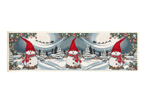 Tovaglia Centrino Runner Tavolo Fantasie Natalizie Centrotavola Cinigliato Made Italy - 40x130 - Pupazzo Di Neve