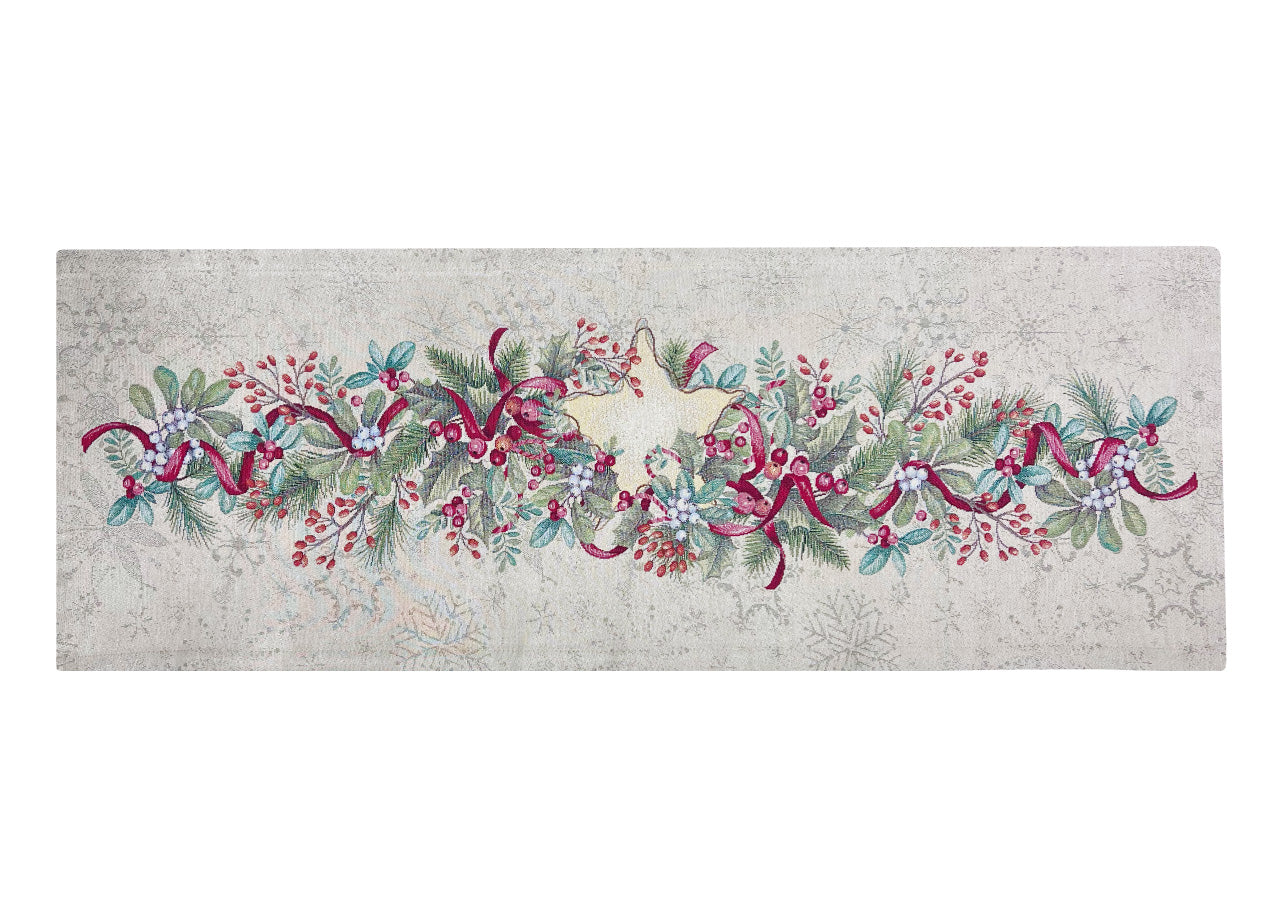 Tovaglia Natale Centrino Runner Centrotavola Natalizio Gobelin Silver Stella 1310 - 45x140 - Silver Stella