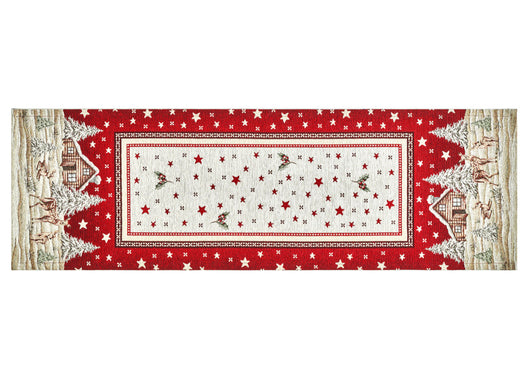 Tovaglia Centrino Runner Tavolo Fantasie Natalizie Centrotavola Cinigliato Made Italy - 40x130 - Chalet Red