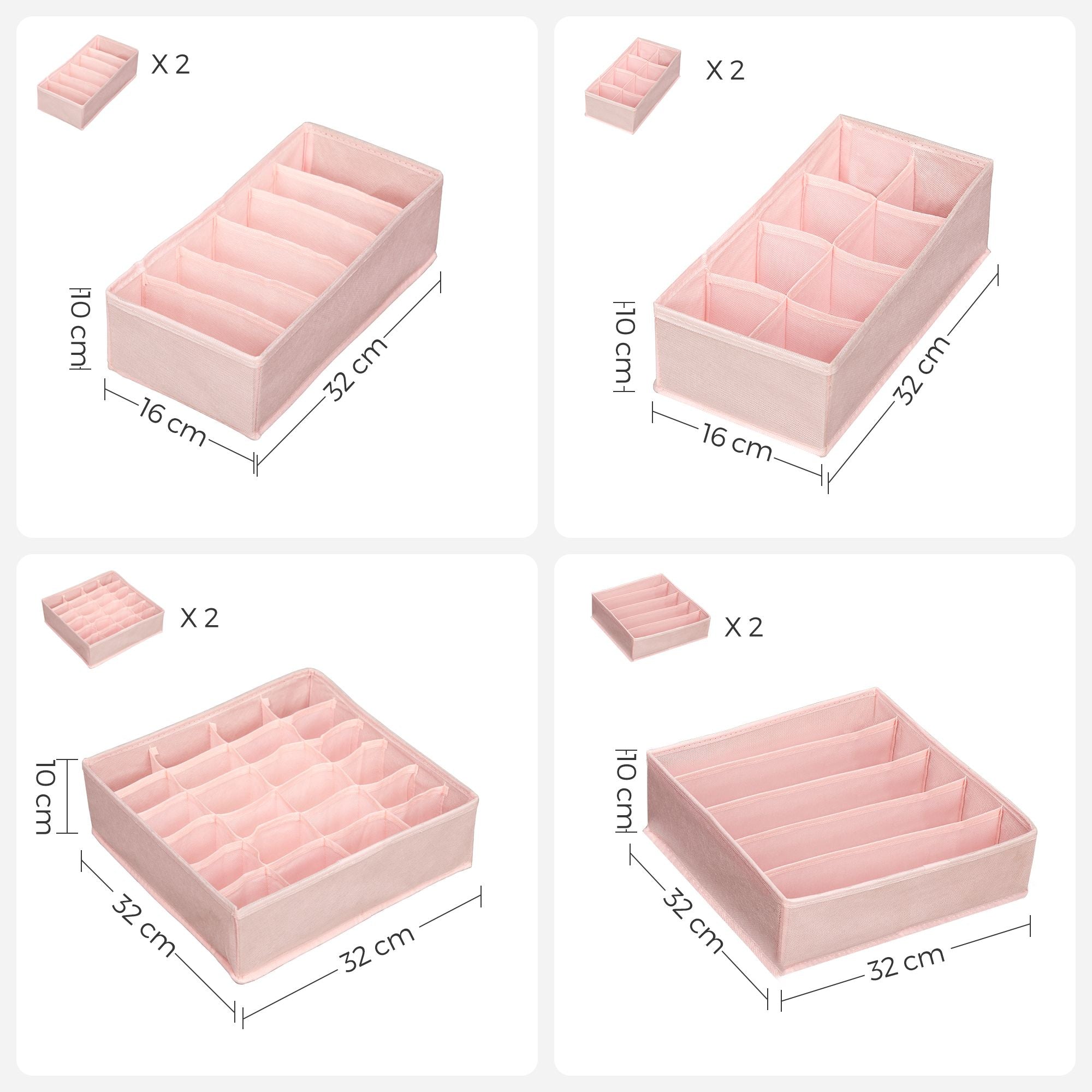 Set di 8 scatole portaoggetti pieghevoli per biancheria intima divisori per cassetti organizer per cassetti per mutandine reggiseni calzini e cravatte rosa 12_0004486