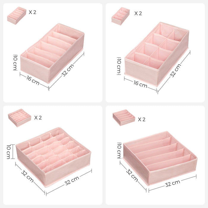 Set di 8 scatole portaoggetti pieghevoli per biancheria intima divisori per cassetti organizer per cassetti per mutandine reggiseni calzini e cravatte rosa 12_0004486