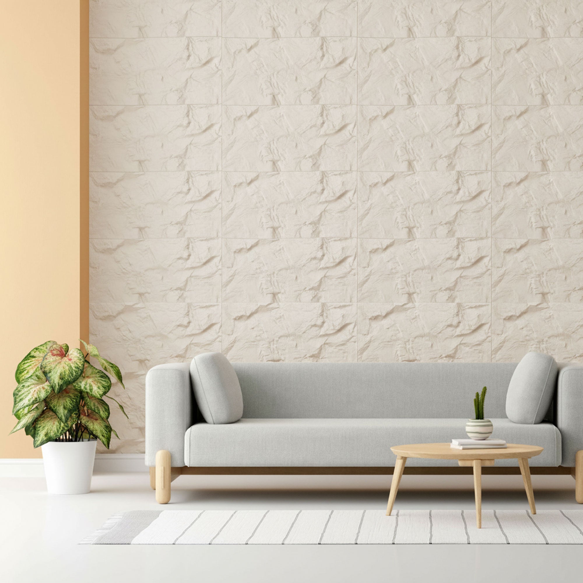 Rushmore - Set 2 pannelli decorativi 3D da parete 120x60x9 cm effetto pietra in PU Cashmere