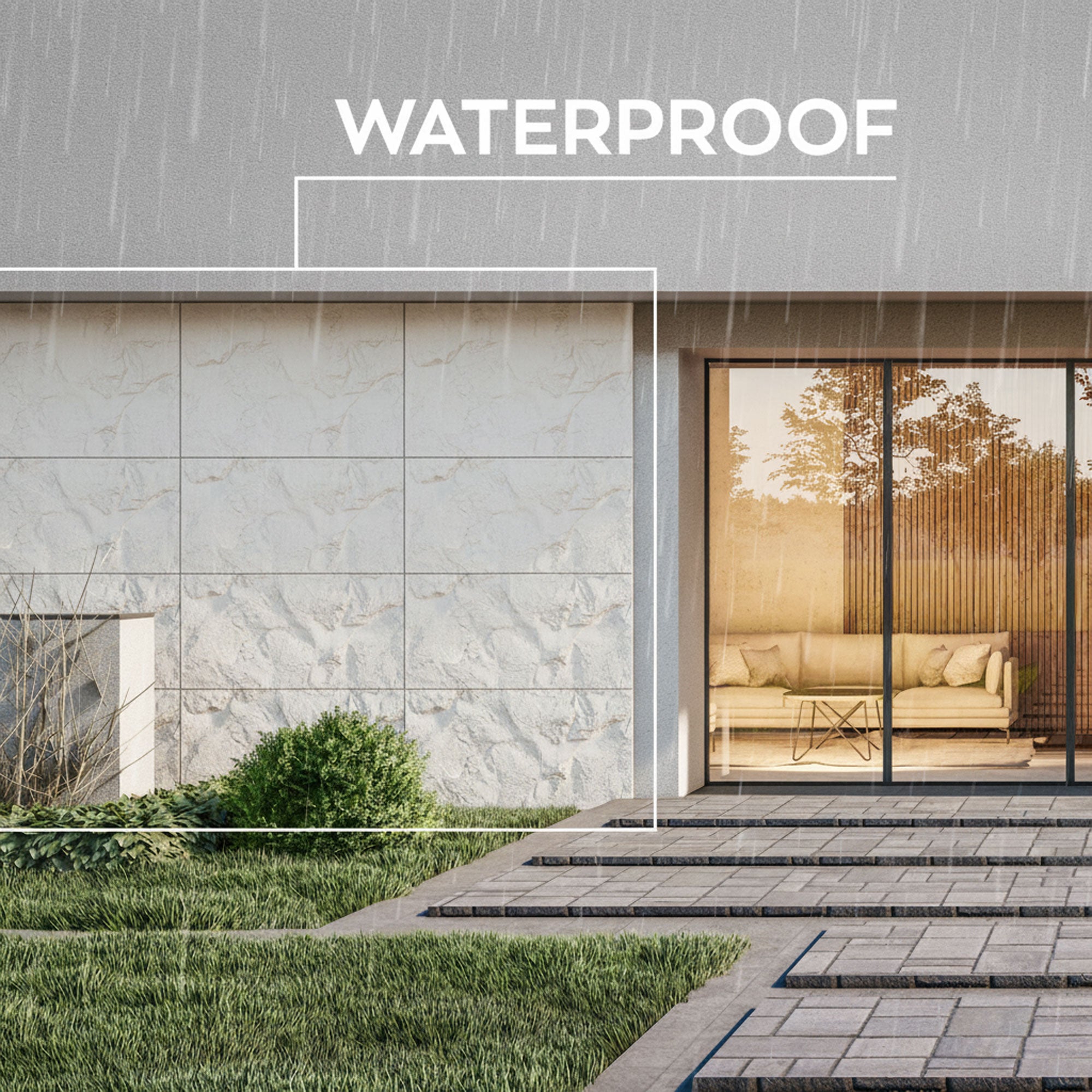 Rushmore - Set 2 pannelli decorativi 3D da parete 120x60x9 cm effetto pietra in PU Cashmere