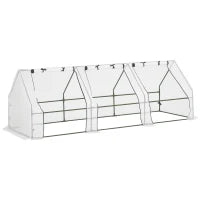 Serra da Giardino a Tunnel in PE con Bordi Allungati e Porte a Cerniera, 270x90x90 cm, Bianco