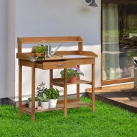 Tavolo Lavoro da Giardino, Tavolo da Giardinaggio, 117cm x 45cm x 121cm, Legno naturale