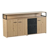 Credenza Moderna con 3 Ante e 3 Cassetti, Maniglie in Metallo, per Soggiorno e Cucina, 150x35x75.9 cm, Nero Marrone