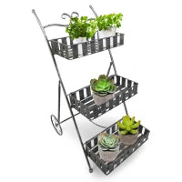 Fioriera da Balcone a 3 Ripiani con 2 Ruote, Porta Piante per Giardino in Metallo 53x39x78cm Nero