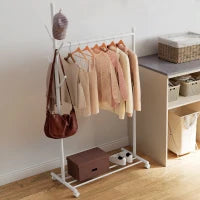 Appendiabiti con Ruote 5 Ganci Barra per Appendere e Scaffale Inferiore per Ingresso Entrata 86x43x171 cm Bianco