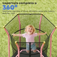 Tappeto Elastico per Bambini con Ingresso a Cerniera e Pali Imbottiti, in Acciaio, PP e EPE, Ø163.5x190 cm, Rosa