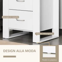 Comodino Moderno in Legno con 2 Cassetti per Camera da Letto, 48x39x54cm, Bianco