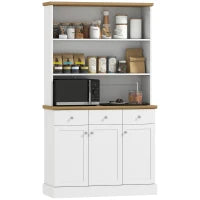 Dispensa Cucina con 3 Ripiani Aperti, 3 Cassetti e 2 Armadietti, in Legno, 101x39x180.5 cm, Bianco e color Legno