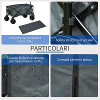 Carrello da Giardino Carico max 70kg con Maniglia Telescopica, in Metallo e Tessuto Oxford, 108x55 cm, Grigio
