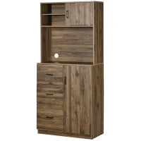 Credenza Moderna con 3 Cassetti e Armadietti, Mobile Dispensa per Cucina e Soggiorno in Legno, 80x40x178cm, Noce