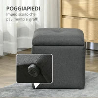Pouf Contenitore Imbottito in Tessuto Teddy Morbido per Salotto e Camera, 39x39x39cm, Grigio