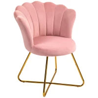 Sedia Moderna Ergonomica con Schienale a Petalo Vellutato Rosa e Gambe Incrociate Oro, 69x64x80 cm